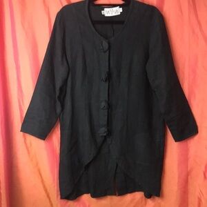Cachaca Women’s Linen Jacket Dark Teal Size S Snap Front 3-D Roses Side Pockets